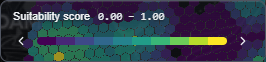 Geo-Intel suitability score legend showing the color scale from low to high scores